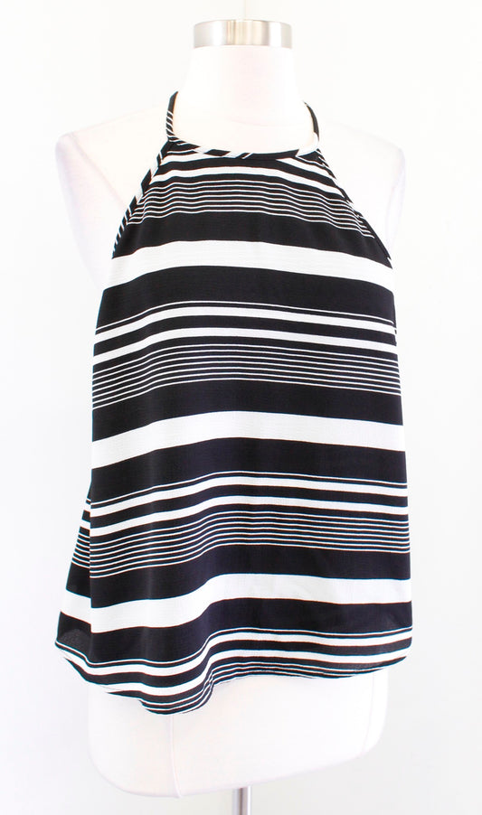 Show Me Your Mumu Selena Black Stripe Button Split Back Halter Tank Top Blouse S