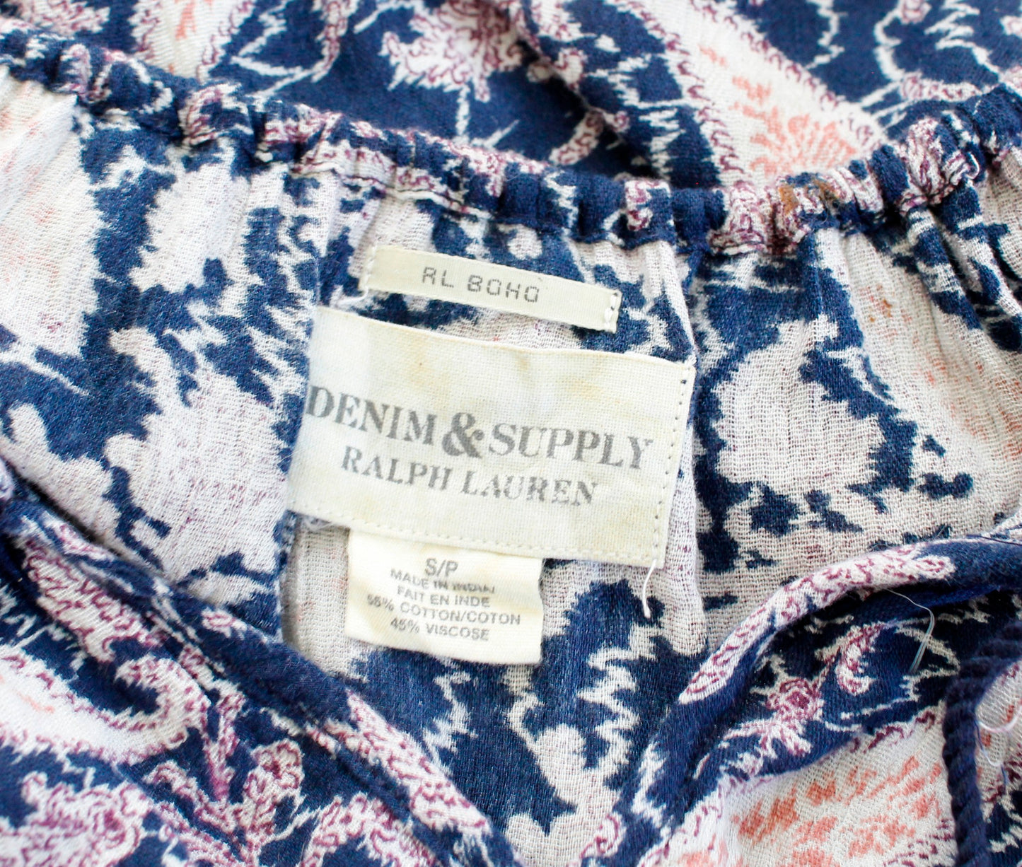 Denim and Supply Ralph Lauren Paisley Print Tassel Top Blouse Size S Navy Blue