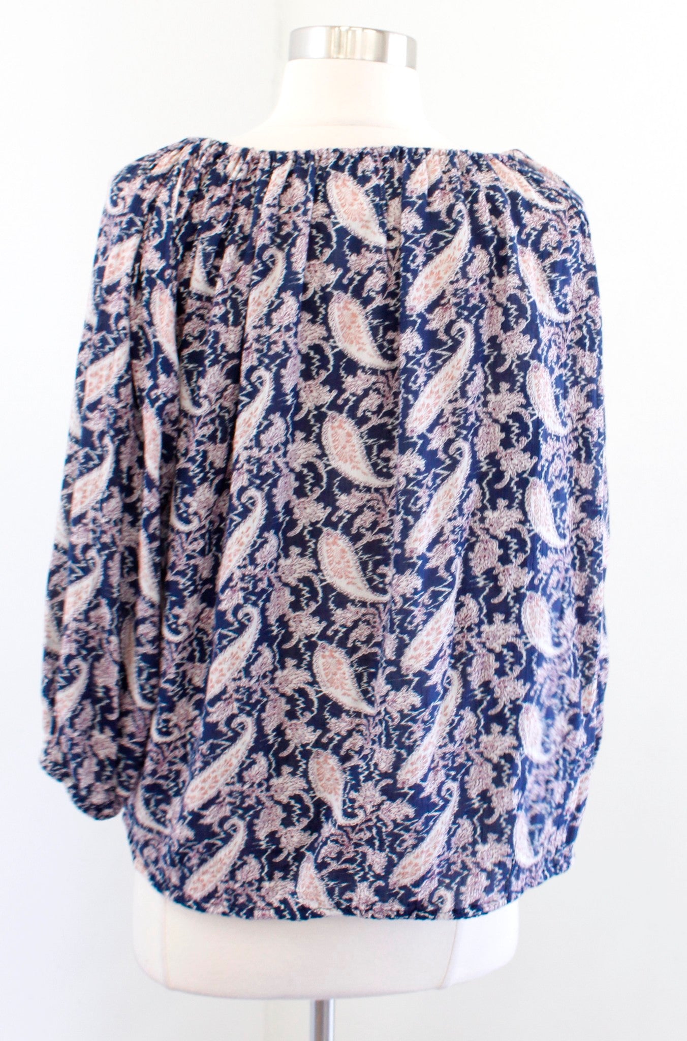 Denim and Supply Ralph Lauren Paisley Print Tassel Top Blouse Size S Navy Blue