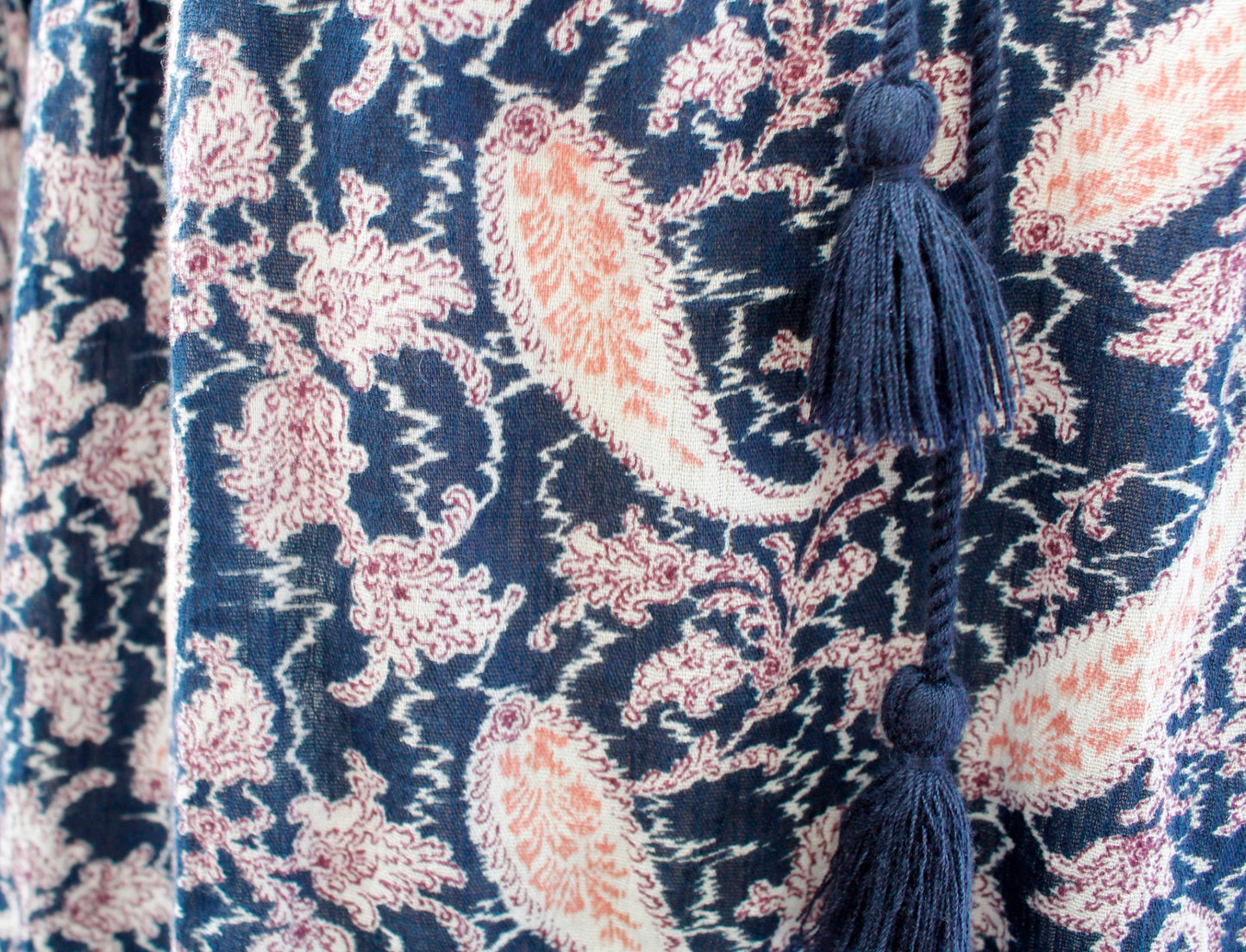 Denim and Supply Ralph Lauren Paisley Print Tassel Top Blouse Size S Navy Blue