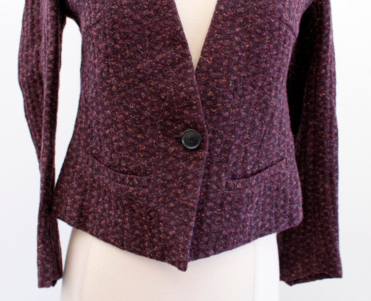 Isabel Marant Etoile Burgundy Tweed Cropped Blazer Jacket Size 0 Collarless