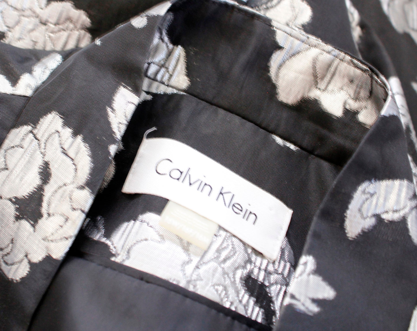 Calvin Klein Black Silver Metallic Floral Open Front Blazer Jacket Size 16W