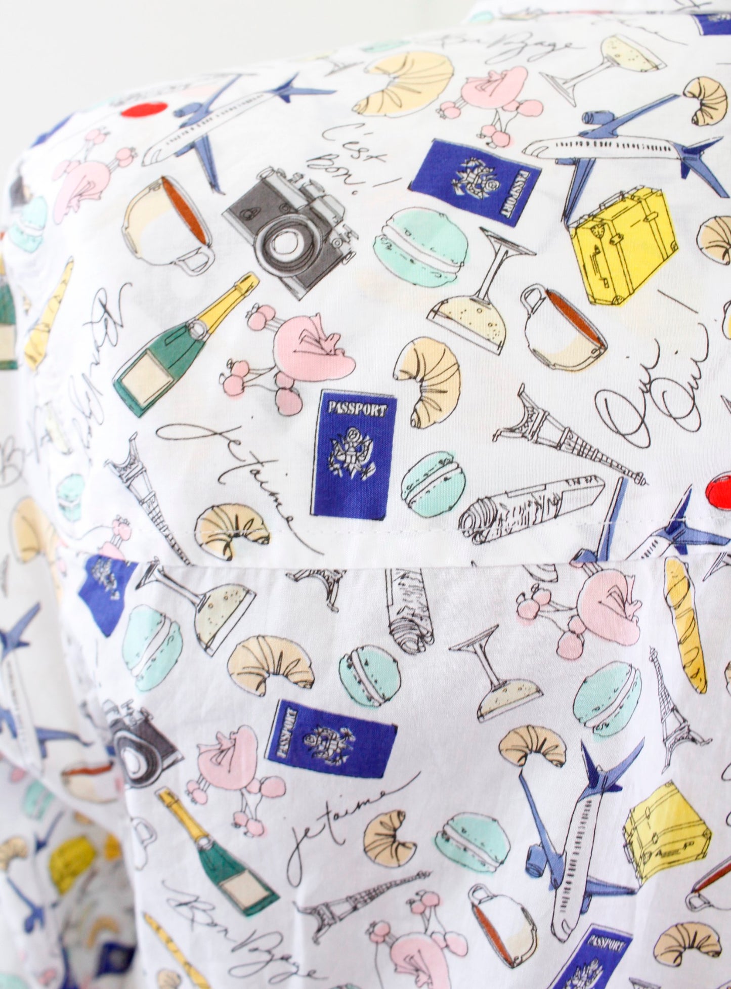 NWT J Crew White Novelty French Print Parisian Popover Blouse Top Size 2 Travel Long Sleeve