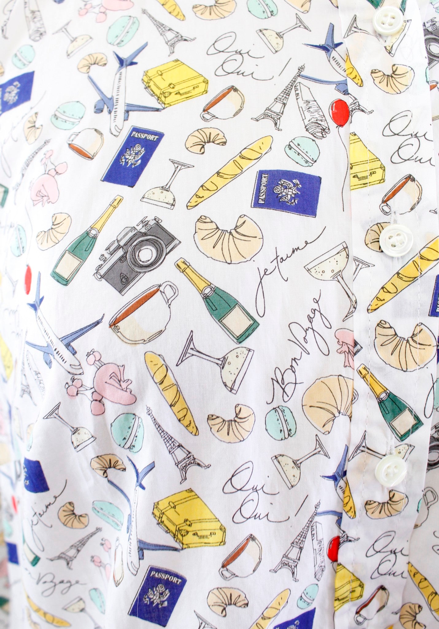 NWT J Crew White Novelty French Print Parisian Popover Blouse Top Size 2 Travel Long Sleeve