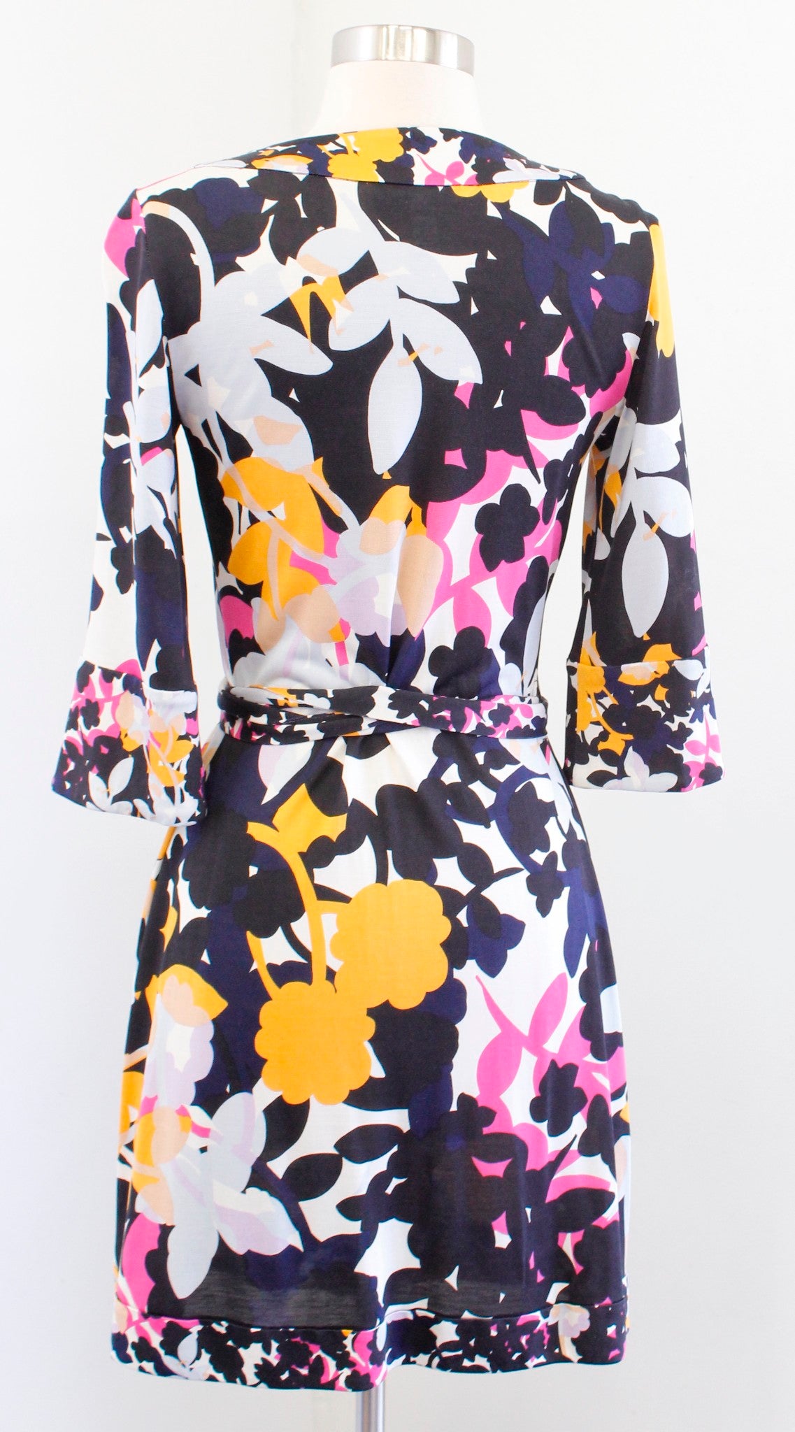 Diane Von Furstenberg Renny Colorful Floral Silk Jersey Wrap Dress Size 2 Black