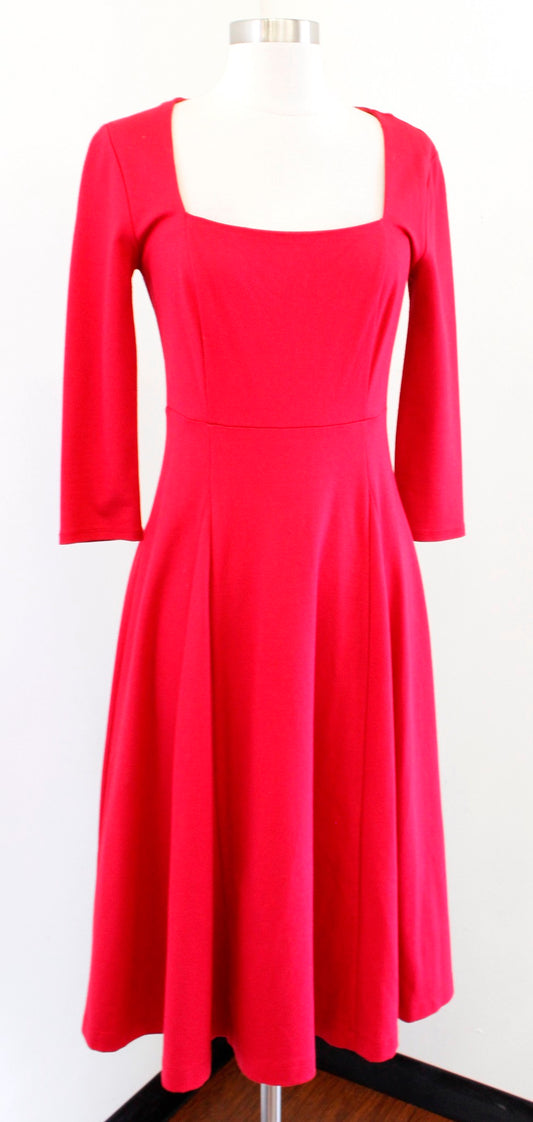 Maeve Anthropologie Jocelyn Red Ponte Knit Midi Dress Size XS A Line Square Neck