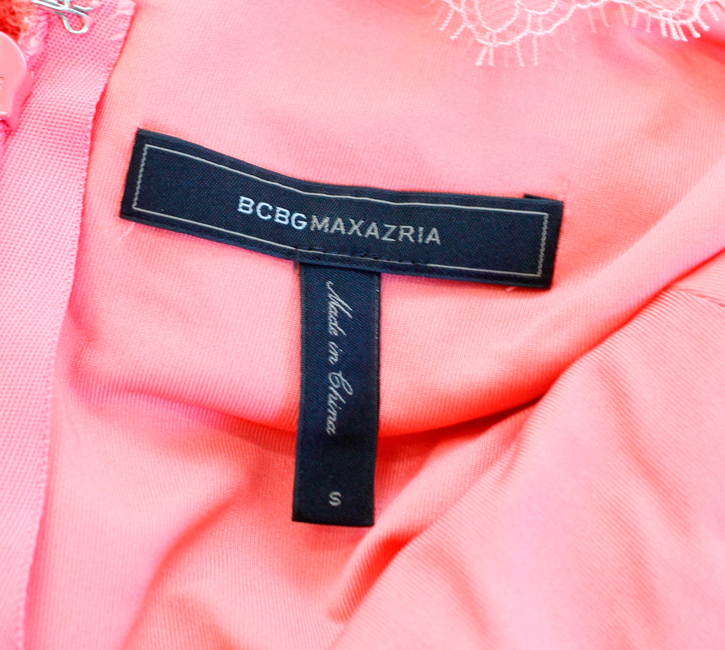 BCBG Max Azria Willa Poppy Coral Lace V Neck Tiered Cocktail Party Dress Size S