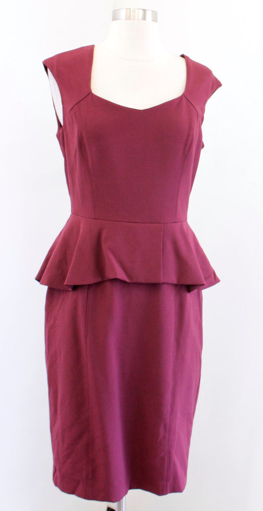 White House Black Market Body Perfecting Peplum Sheath Dress Size 4 Burgundy Red