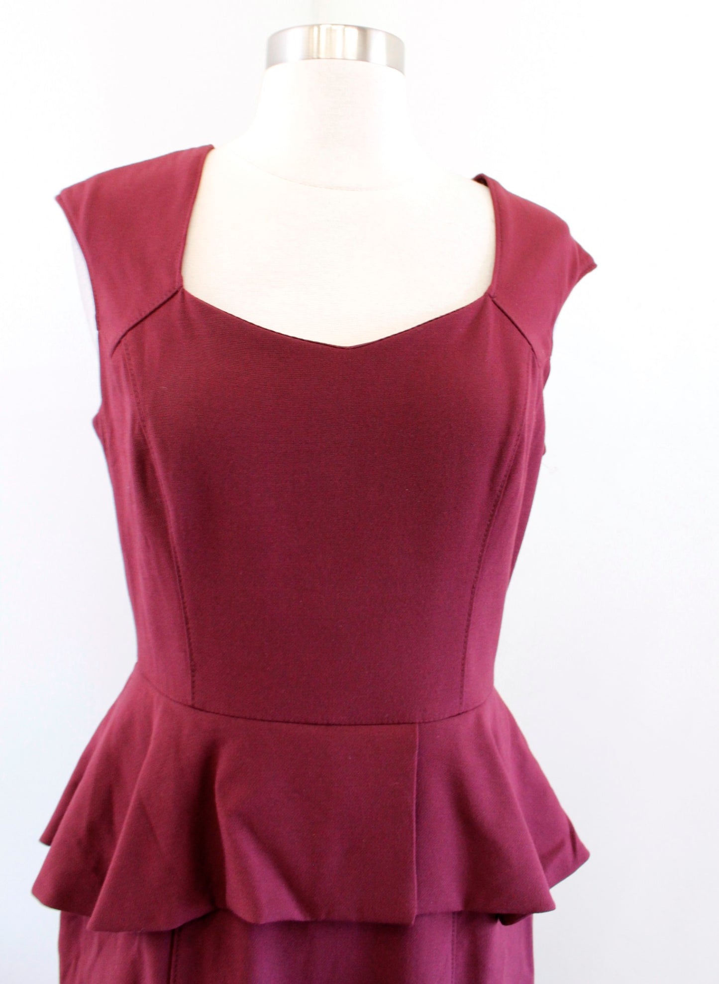 White House Black Market Body Perfecting Peplum Sheath Dress Size 4 Burgundy Red