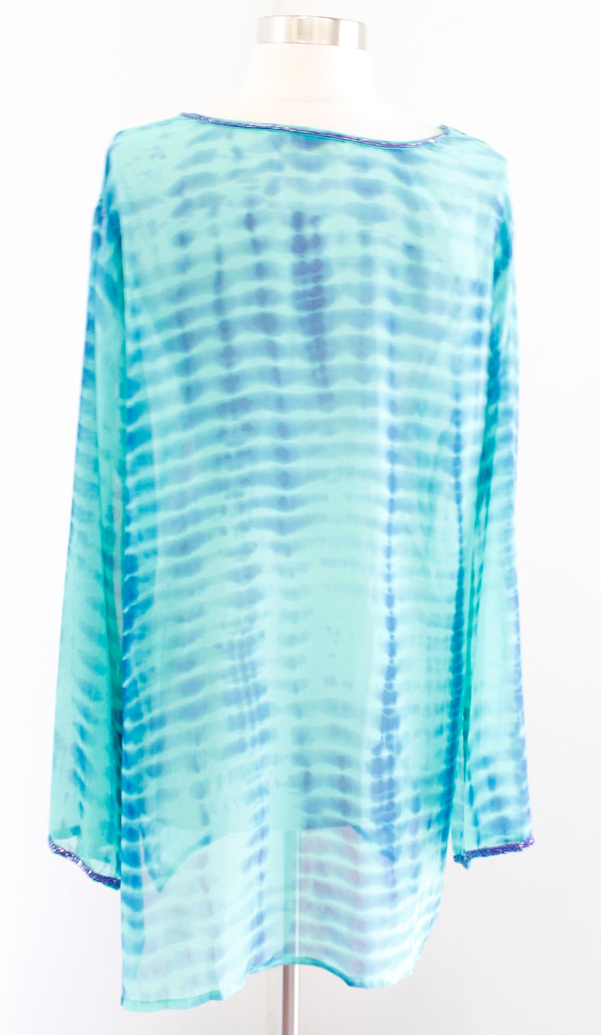 Soft Surroundings Green Blue Tie Dye Print Sequin Tunic Top Coverup Size XL
