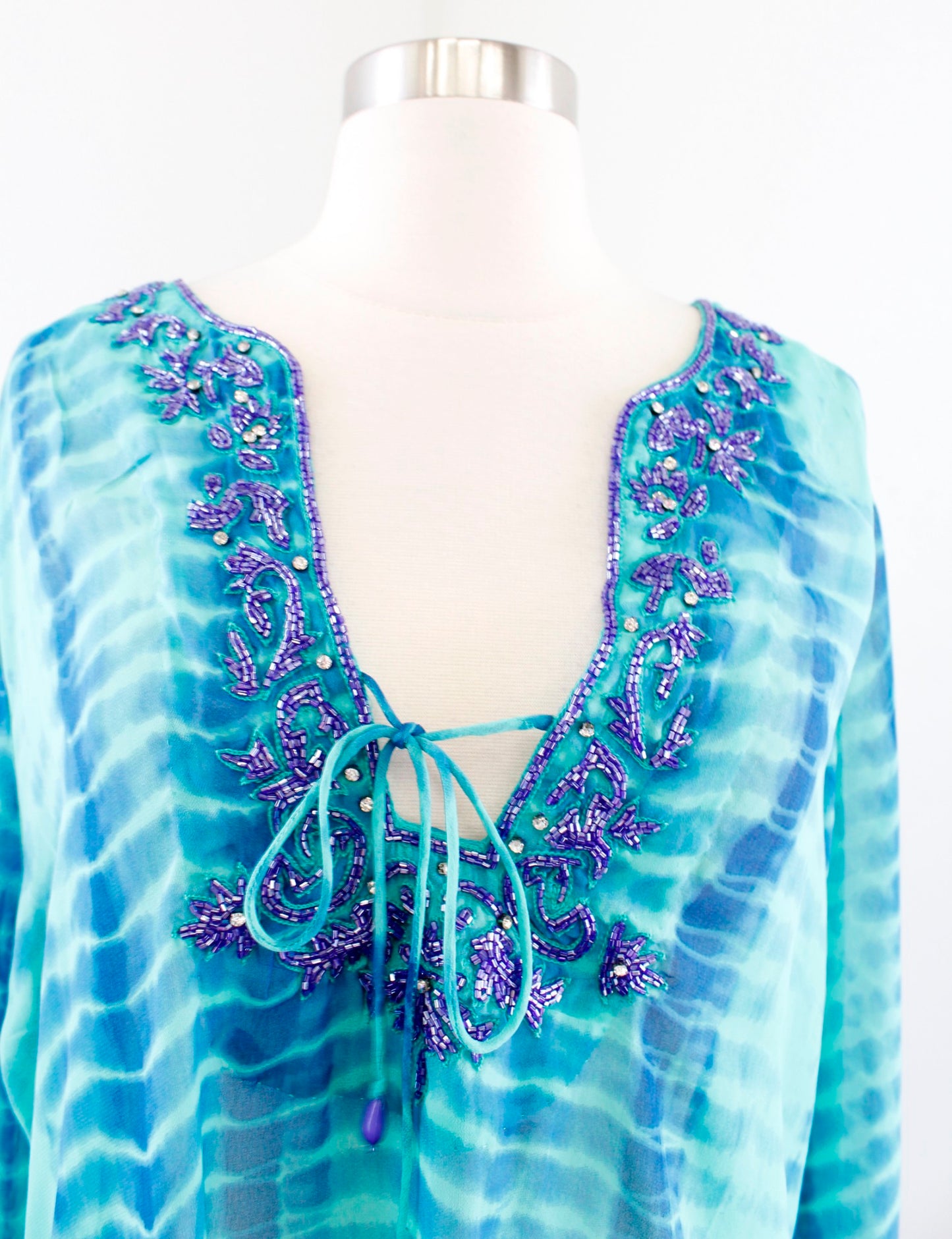 Soft Surroundings Green Blue Tie Dye Print Sequin Tunic Top Coverup Size XL