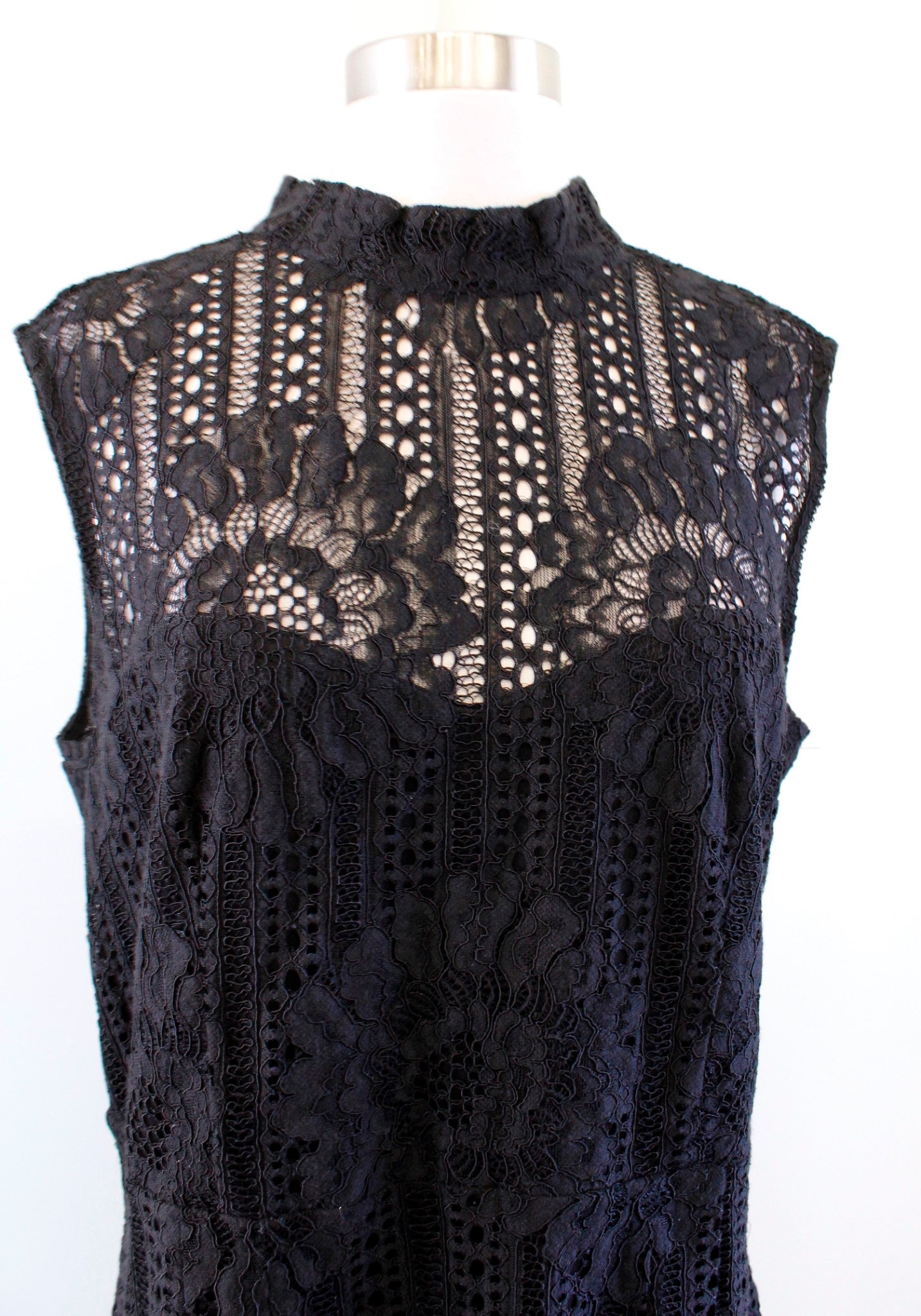 Karl Lagerfeld Womens Black Lace Collared Open Back Sheath Dress Sz 12 Cocktail