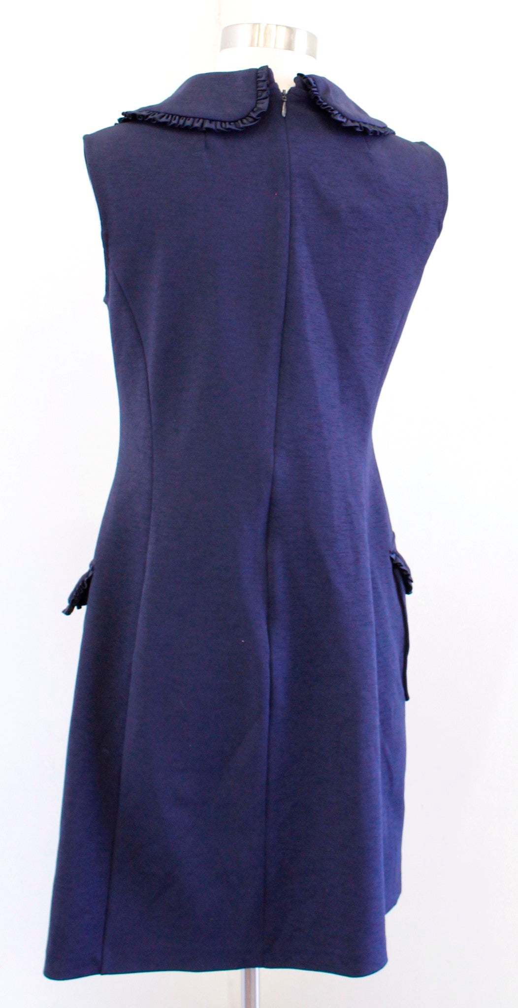 Nanette Lepore Navy Blue Ruffle Peter Pan Collar Shift Dress Size 4 Sleeveless