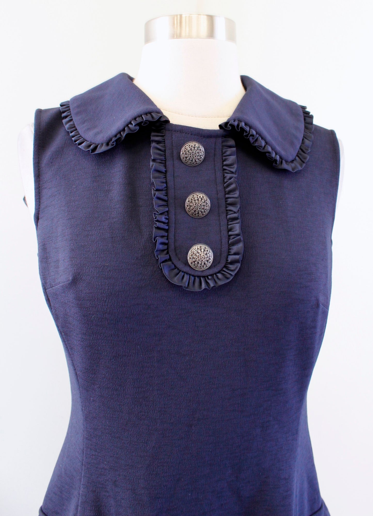 Nanette Lepore Navy Blue Ruffle Peter Pan Collar Shift Dress Size 4 Sleeveless