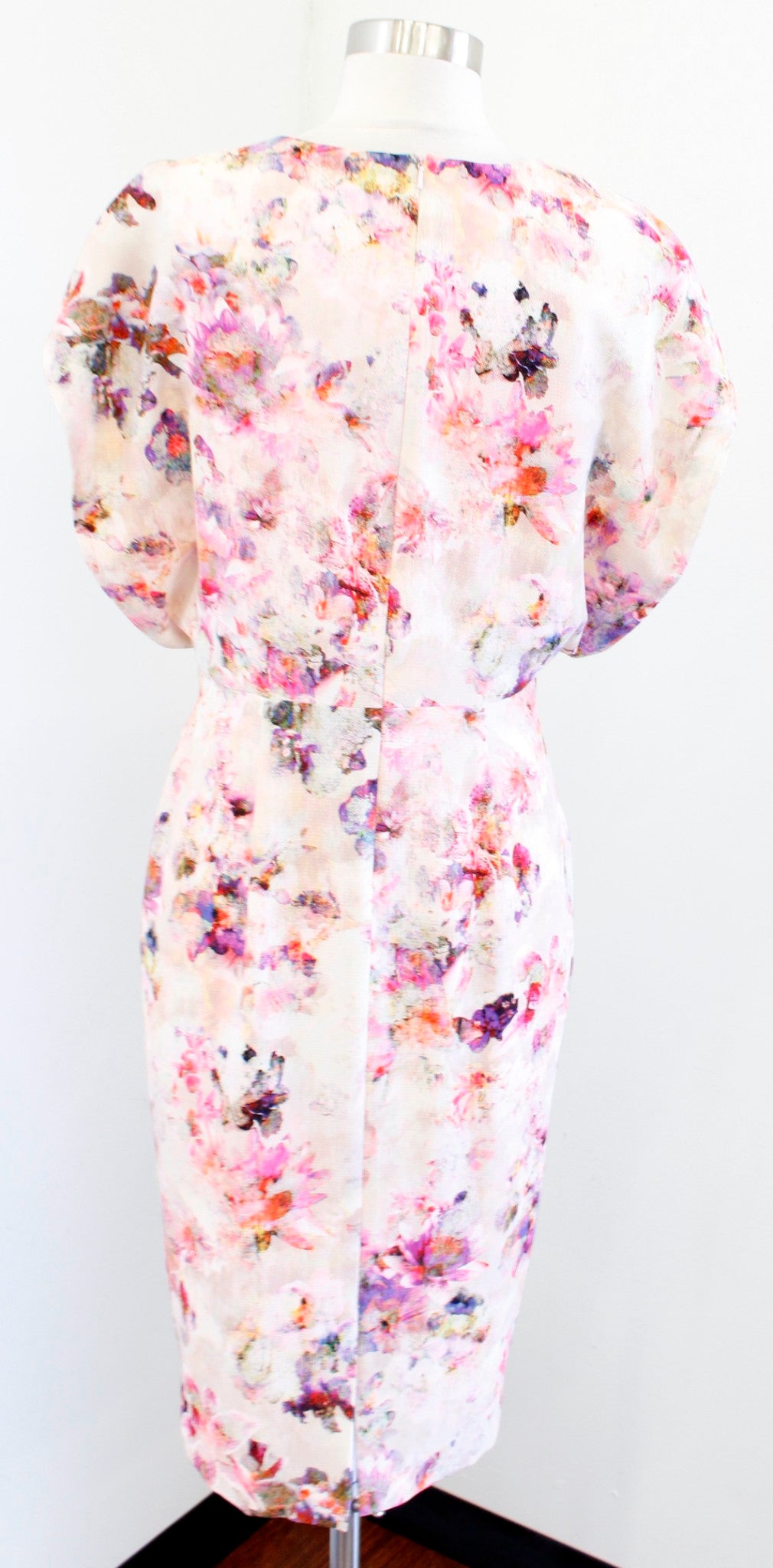 Black Halo Yoomi Watercolor Floral Cape Sleeve Sheath Dress Size 10 Pink Keyhole