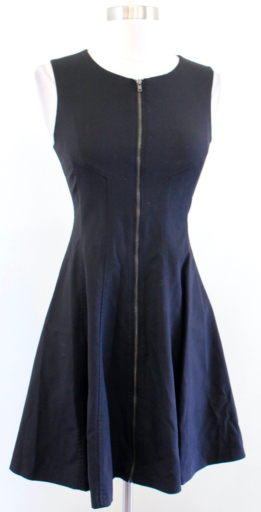 Theory Bonbi Black Wool Blend Zip Front Fit and Flare Dress Sz 0 Mini Sleeveless