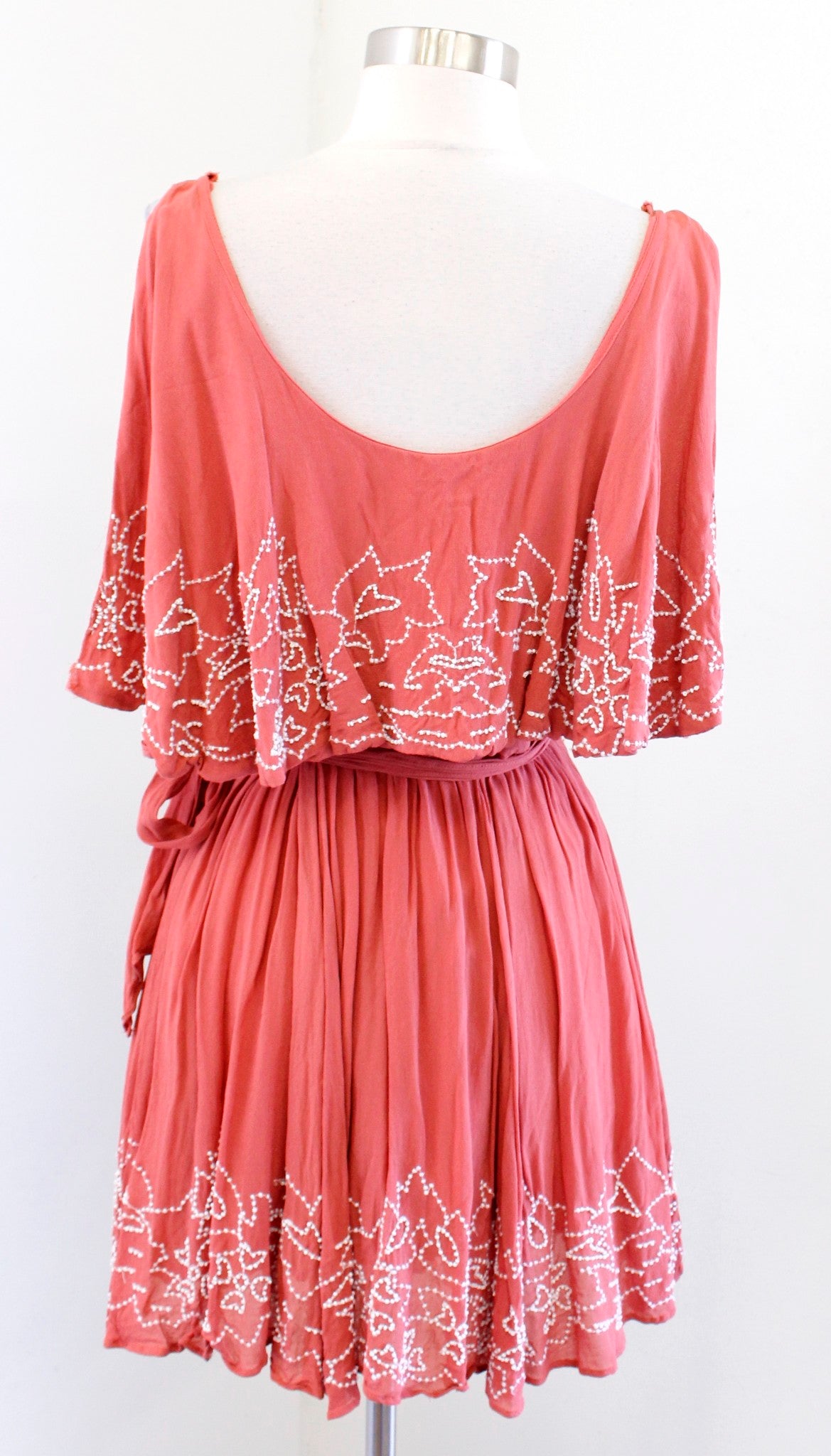 Free People Sylvia Sequin Beaded Flounce Mini Wrap Dress Size XS Rust White