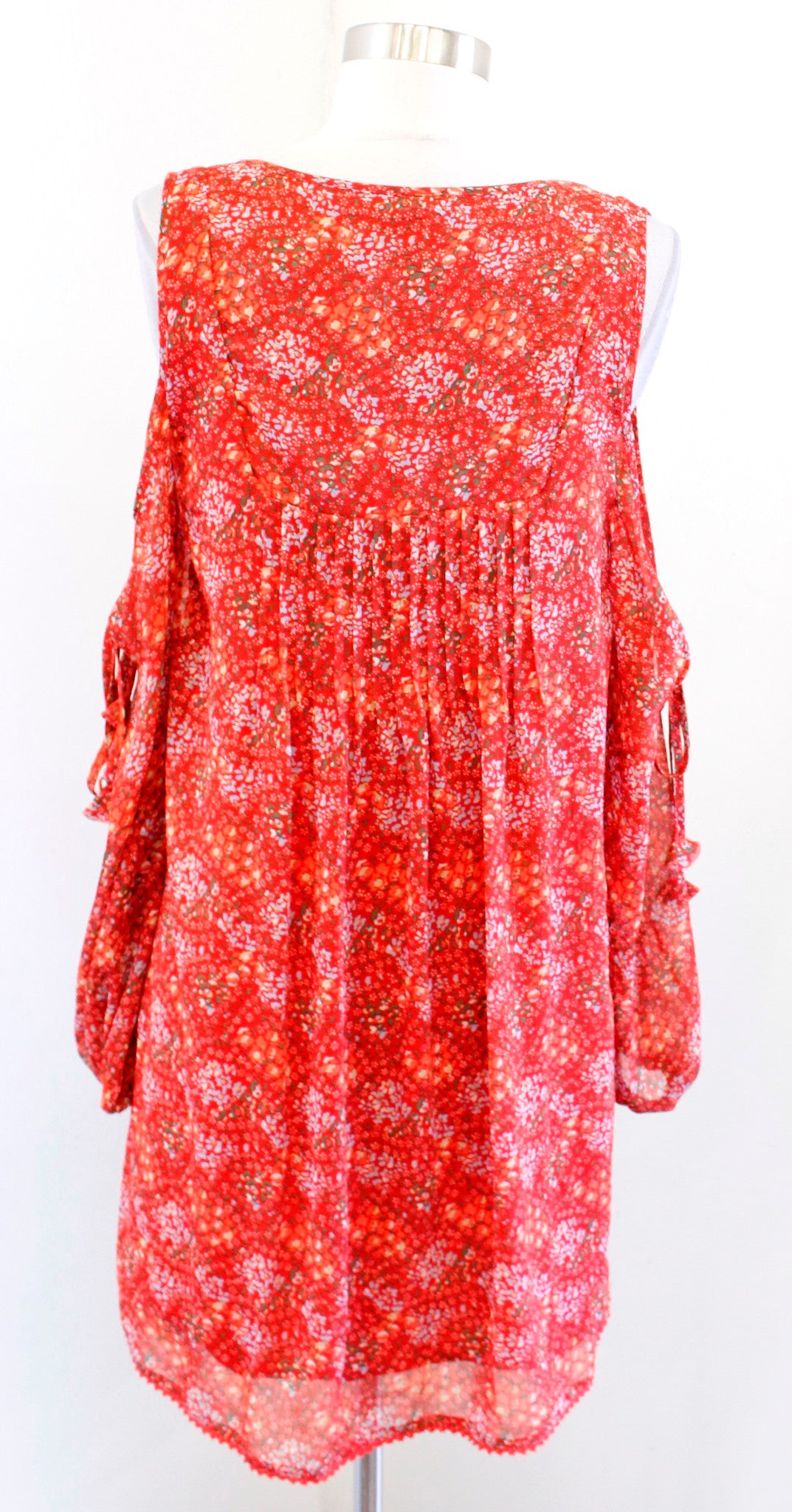 Rebecca Minkoff Cappy Red Orange Floral Print Cold Shoulder Tie Shift Dress XS