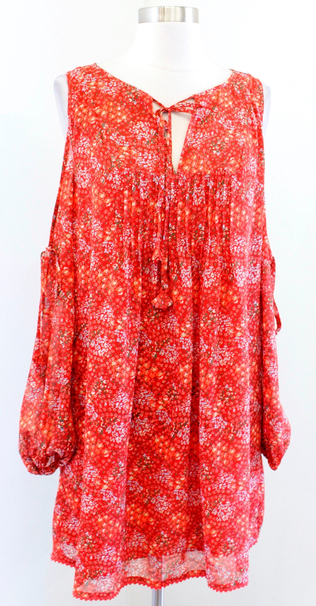 Rebecca Minkoff Cappy Red Orange Floral Print Cold Shoulder Tie Shift Dress XS