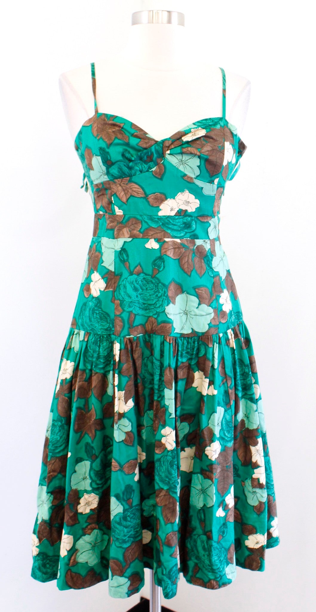 Moulinette Soeurs Anthropologie Foothills Green Floral Tiered Dress Size 2 Retro