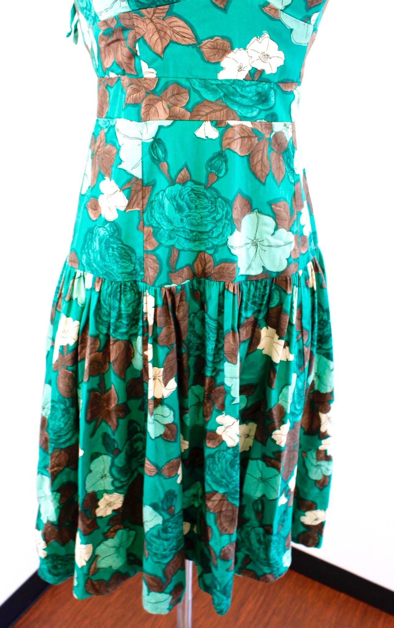 Moulinette Soeurs Anthropologie Foothills Green Floral Tiered Dress Size 2 Retro