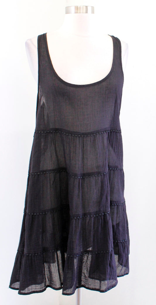 Kate Spade Black Sheer Tiered Lace Trim Sleeveless Swim Cover Up Dress Size L