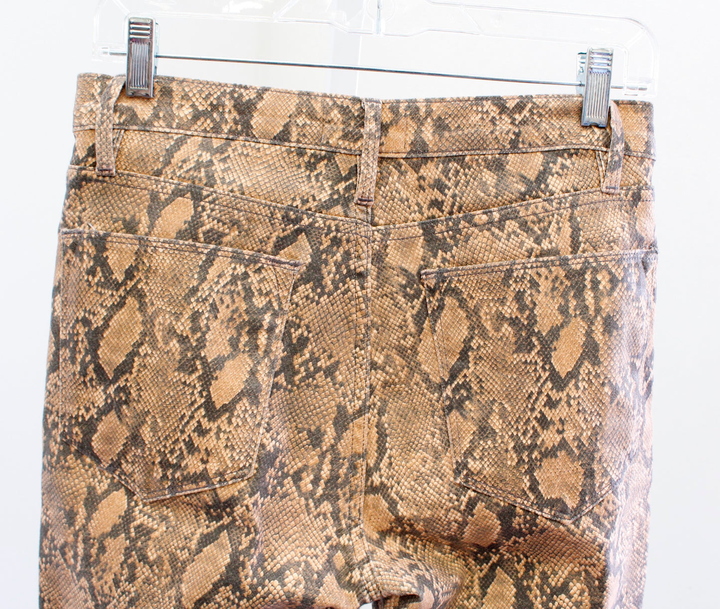 FRAME Le High Coated Snakeskin Python Print Skinny Crop Jeans Size 27 Tan