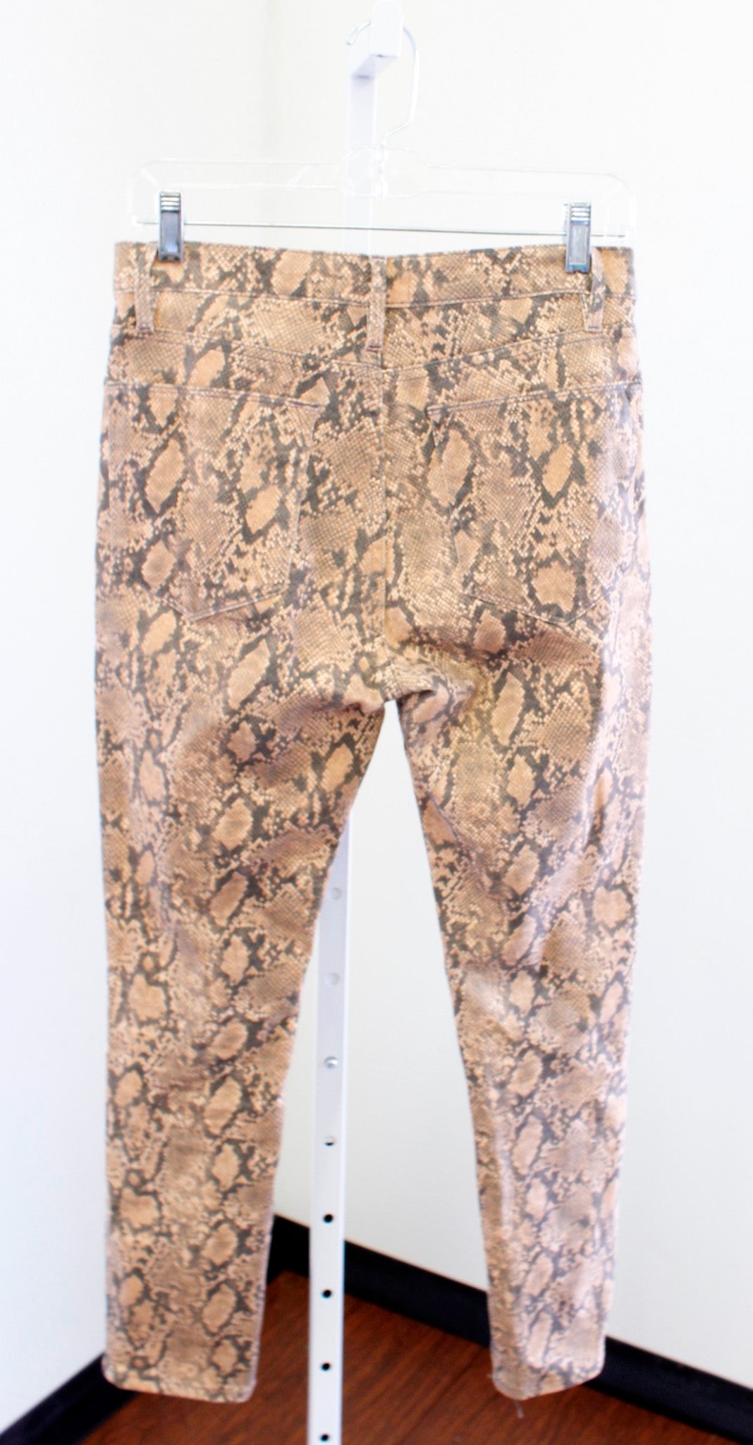 FRAME Le High Coated Snakeskin Python Print Skinny Crop Jeans Size 27 Tan