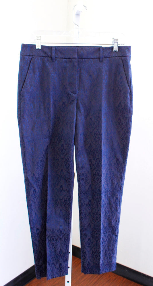 NWT White House Black Market Blue Jacquard Slim Ankle Pants Size 6 Printed