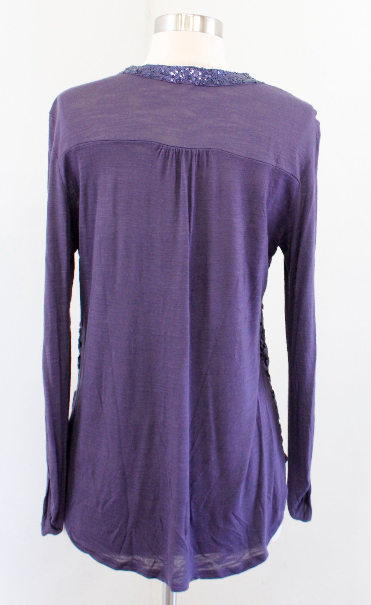 Tiny Anthropologie Vaha Navy Blue Burnout Velvet Leopard Top Blouse Sz M Sequin