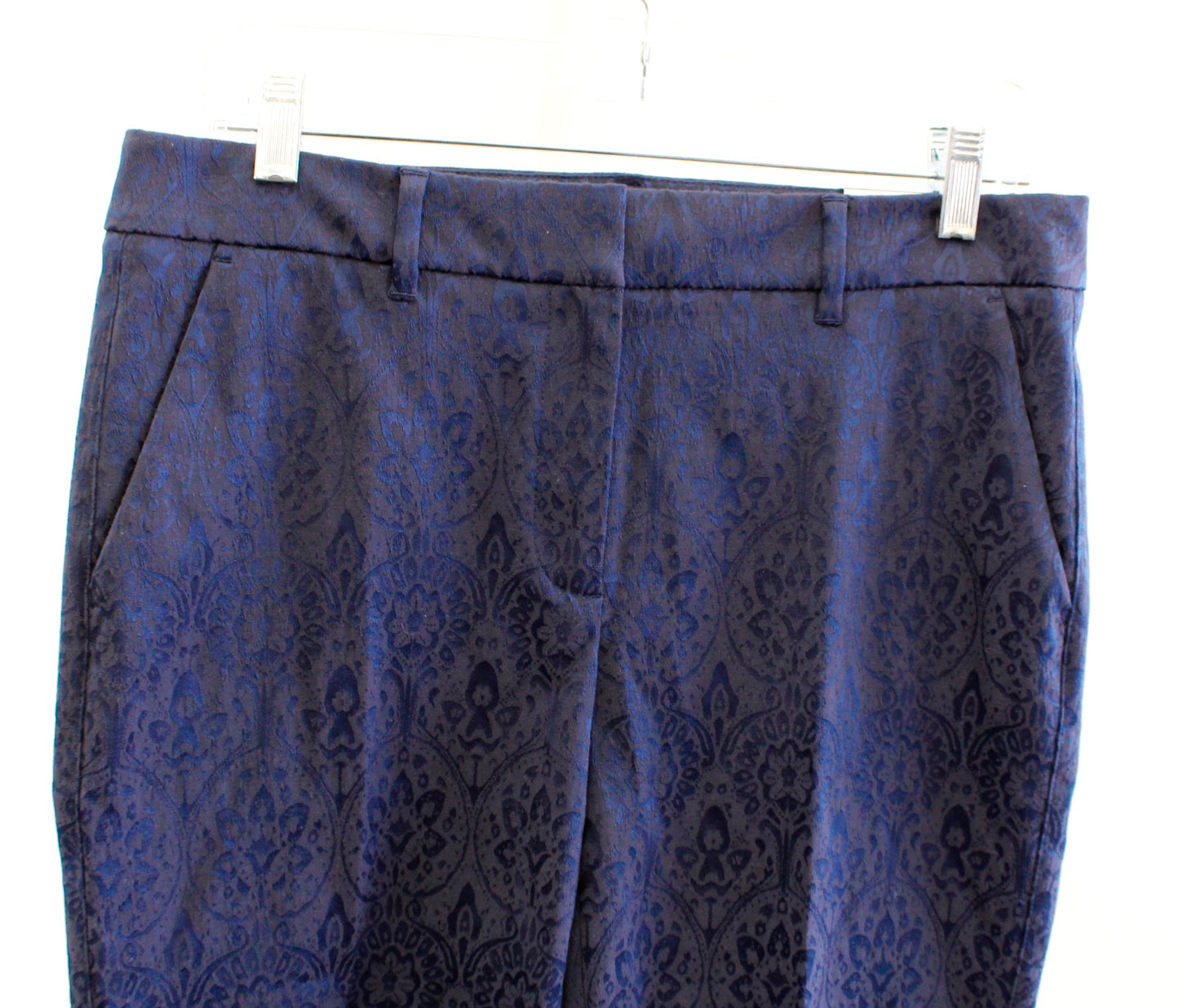 NWT White House Black Market Blue Jacquard Slim Ankle Pants Size 6 Printed