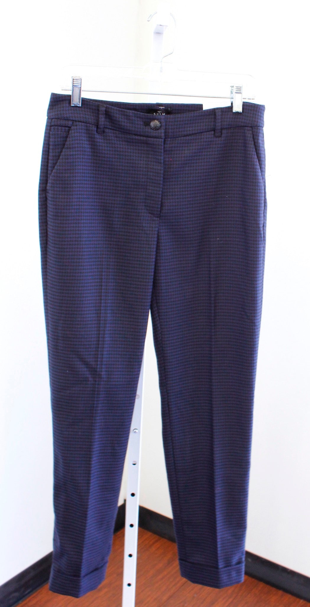 NWT White House Black Market Blue Black Houndstooth Suiting Slim Ankle Pants 6