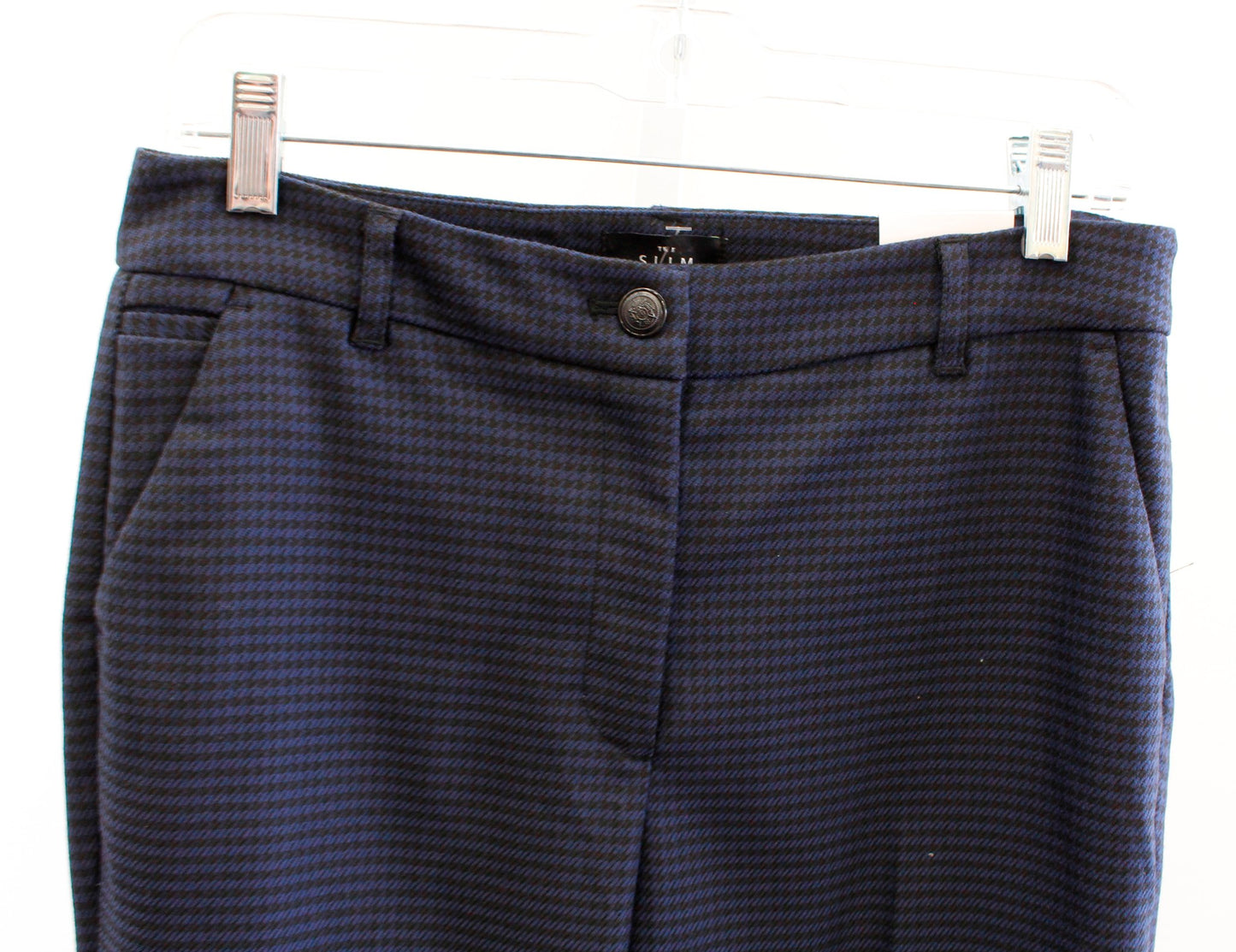 NWT White House Black Market Blue Black Houndstooth Suiting Slim Ankle Pants 6