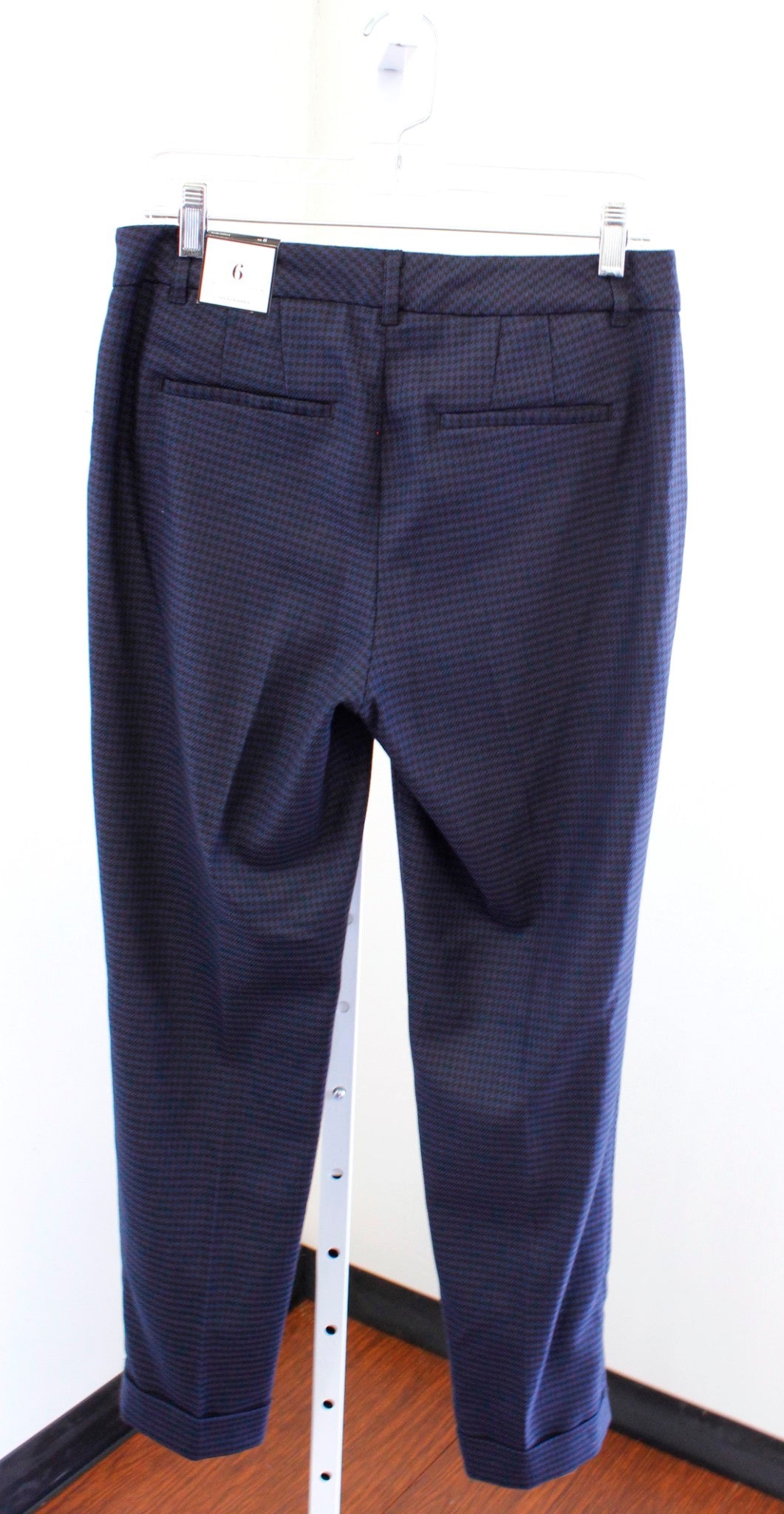 NWT White House Black Market Blue Black Houndstooth Suiting Slim Ankle Pants 6