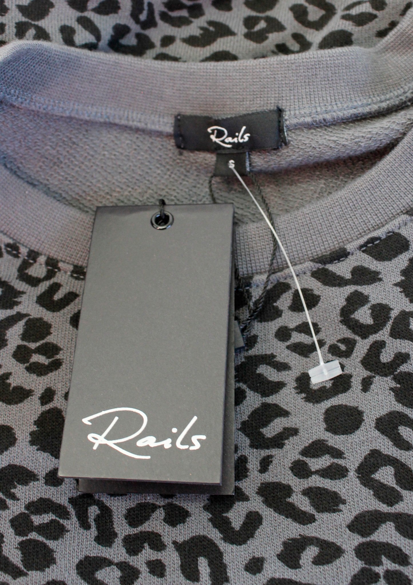 NWT Rails Marcie Gray Black Leopard Print Sweatshirt Pullover Sweater Size S