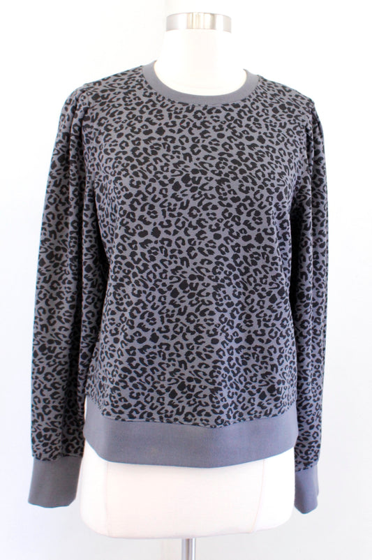 NWT Rails Marcie Gray Black Leopard Print Sweatshirt Pullover Sweater Size S