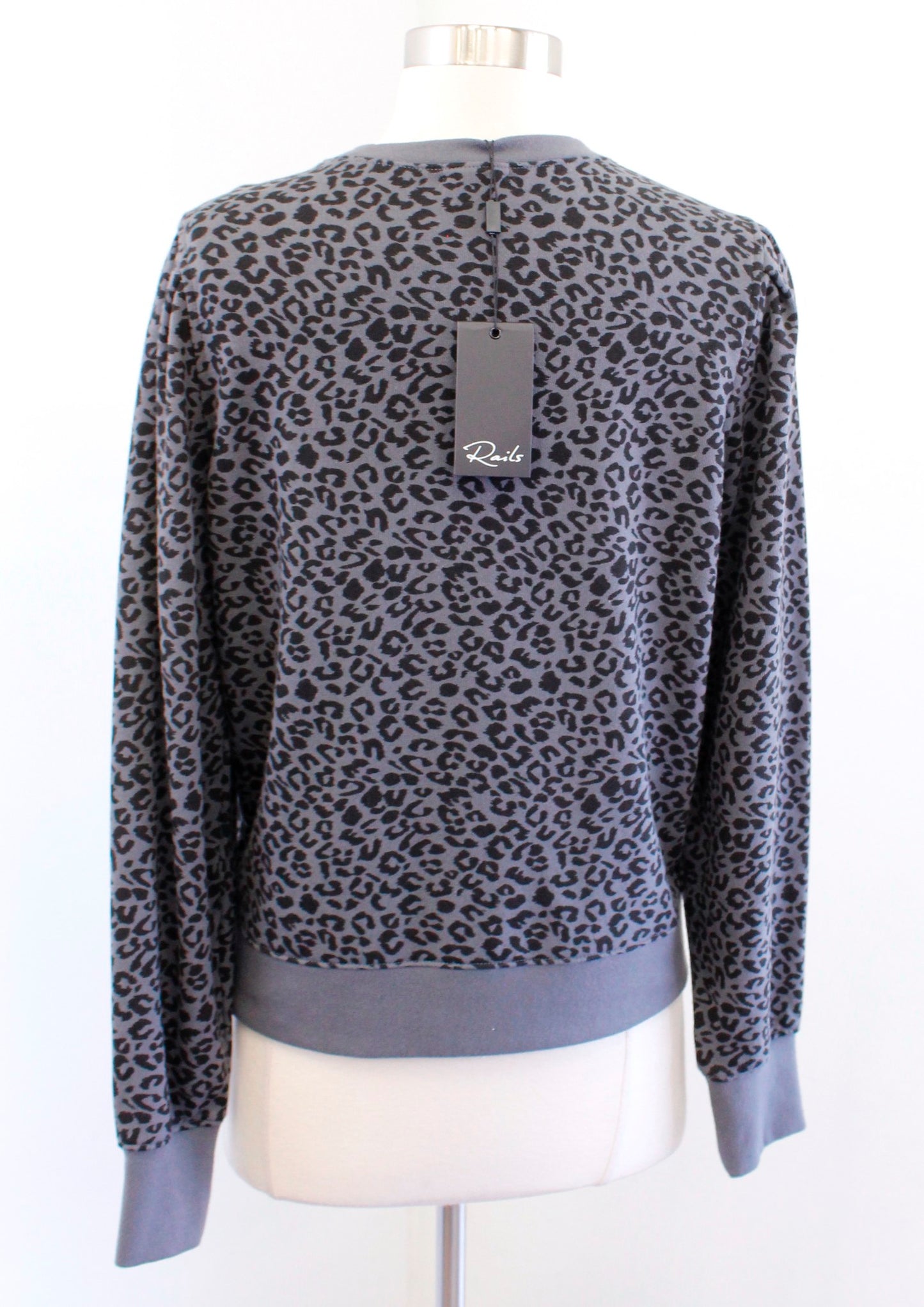 NWT Rails Marcie Gray Black Leopard Print Sweatshirt Pullover Sweater Size S