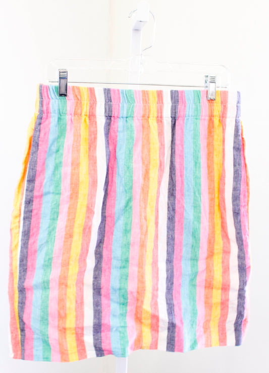 J Crew Linen Colorful Rainbow Striped Pull On Casual Mini Skirt Size M