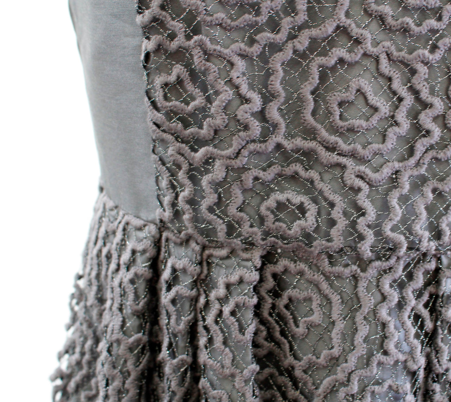 Armani Collezioni Gunmetal Gray Metallic Lace Contrast Fit and Flare Dress Sz 4