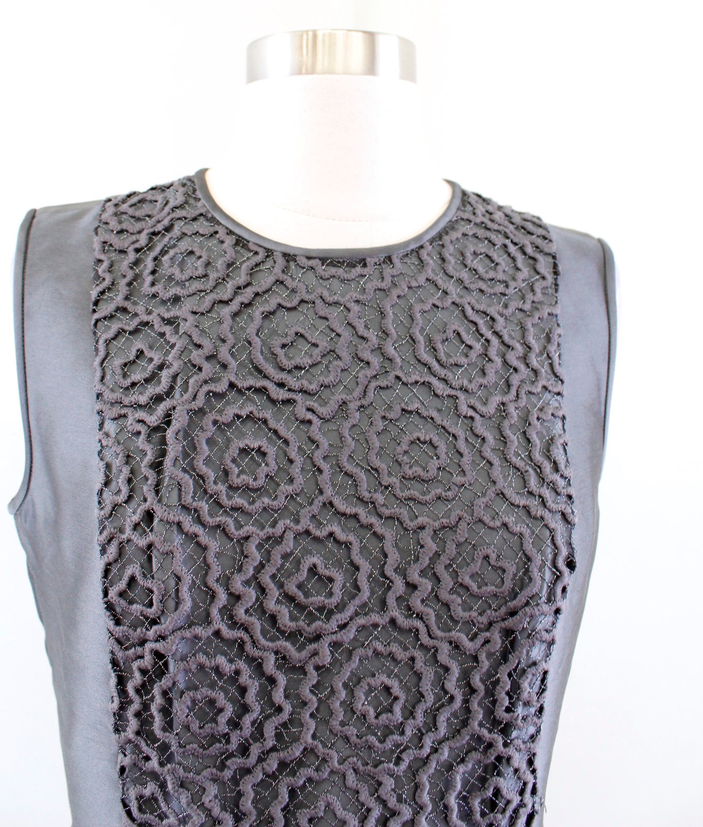 Armani Collezioni Gunmetal Gray Metallic Lace Contrast Fit and Flare Dress Sz 4