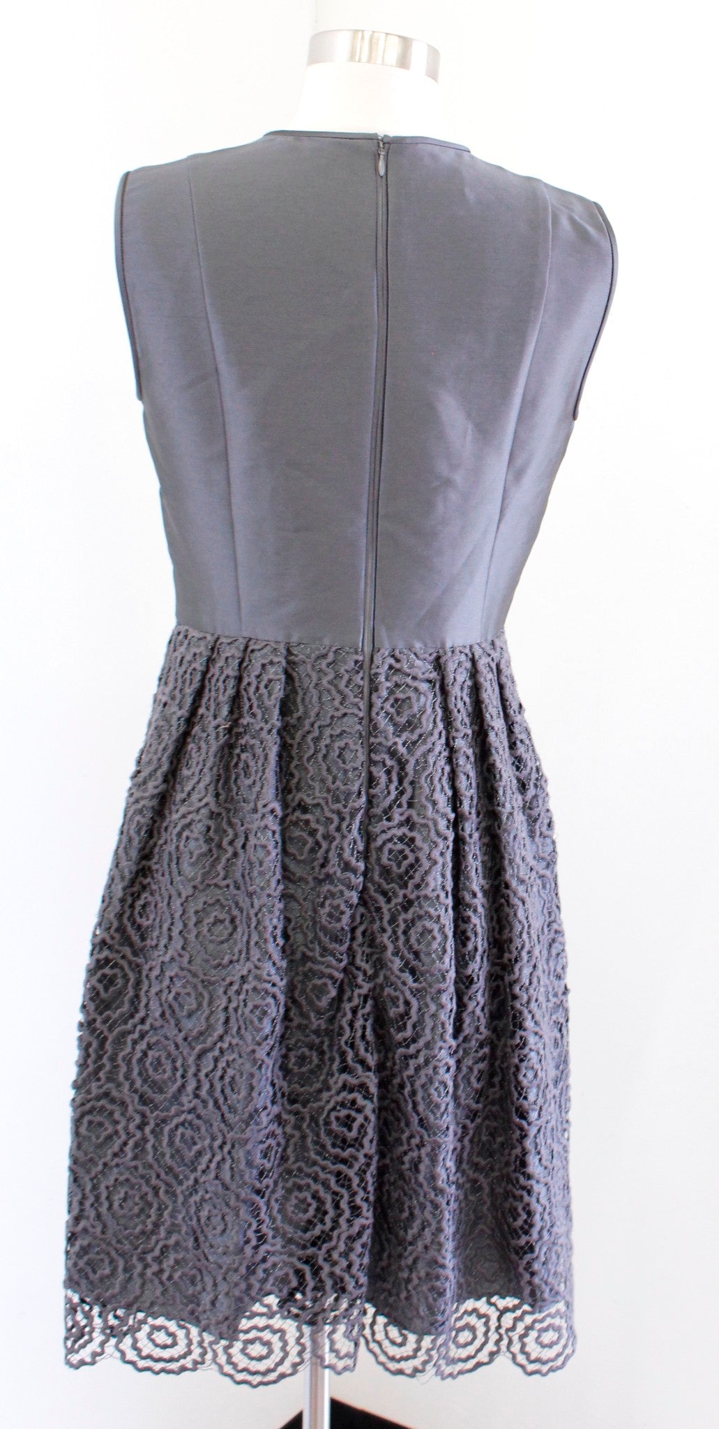 Armani Collezioni Gunmetal Gray Metallic Lace Contrast Fit and Flare Dress Sz 4