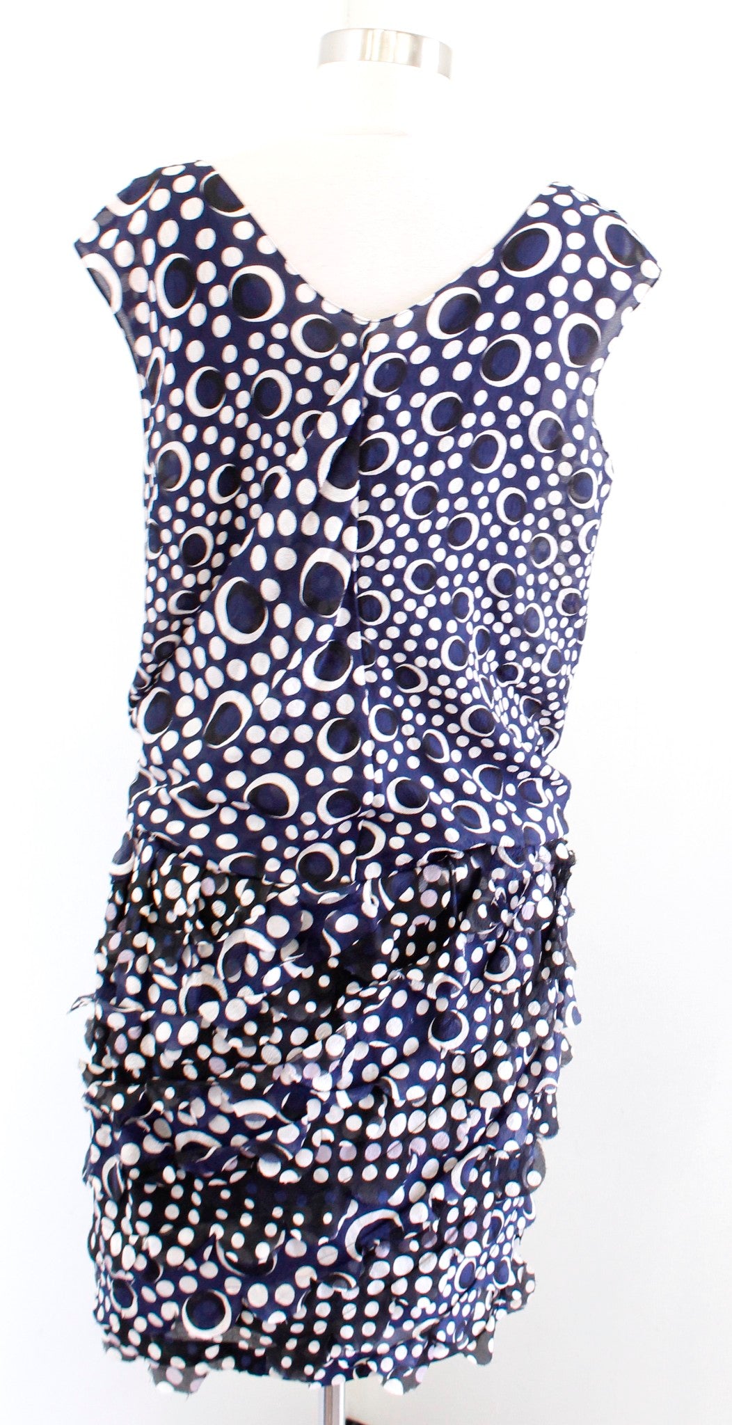 Diane Von Furstenberg Persia Navy Blue Silk Ruffle Polka Dot Dress Size 8 Draped