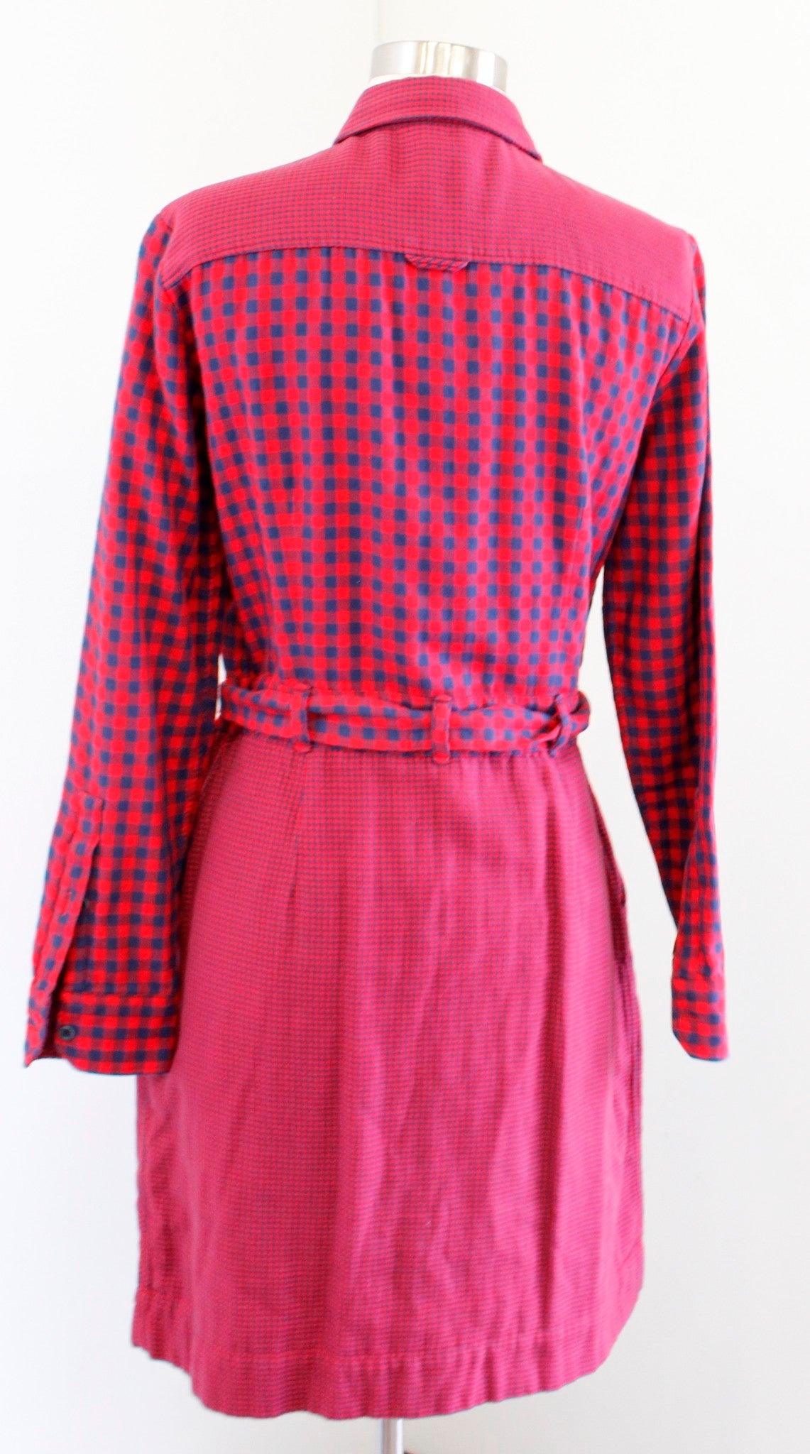 Brooks Brothers Womens Red Fleece Blue Red Plaid Tie Waist Shirt Dress Size 6