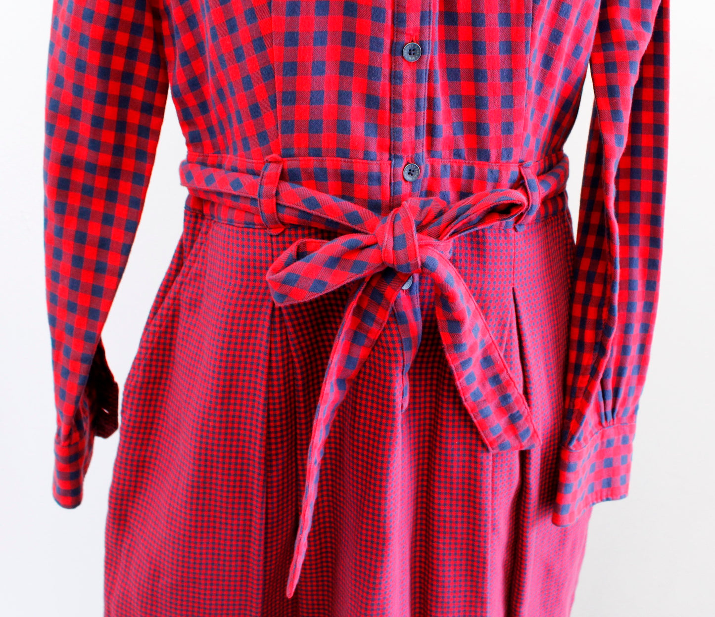 Brooks Brothers Womens Red Fleece Blue Red Plaid Tie Waist Shirt Dress Size 6