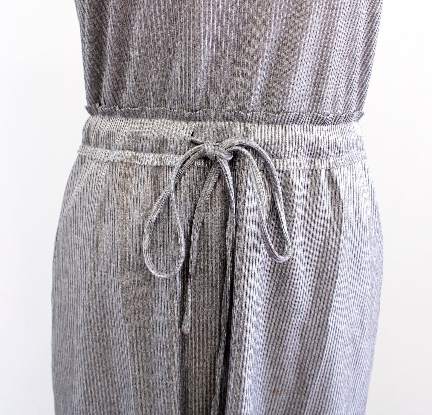 Dolan Anthropologie Silver Metallic Ribbed Drawstring Waist Midi Dress Size S