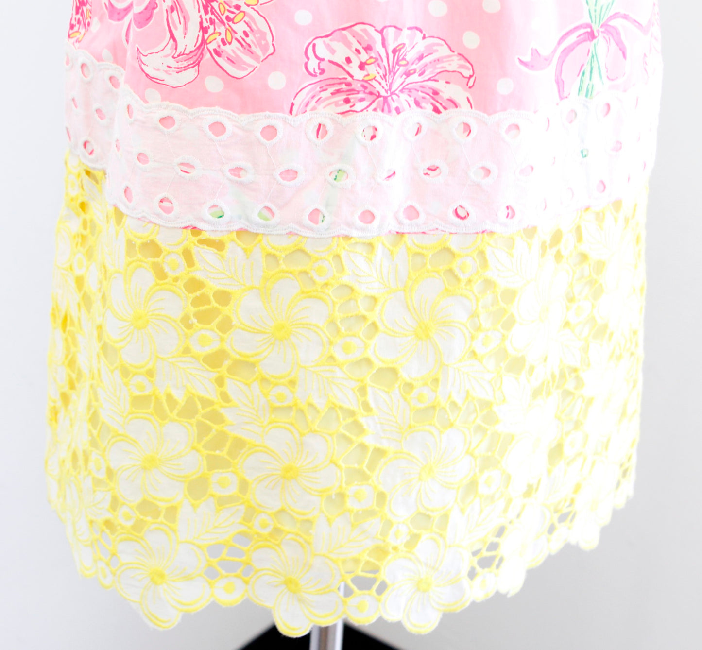 Vtg Lilly Pulitzer Patchwork Lace Floral Dress Size 6 Pink Yellow Polka Dot