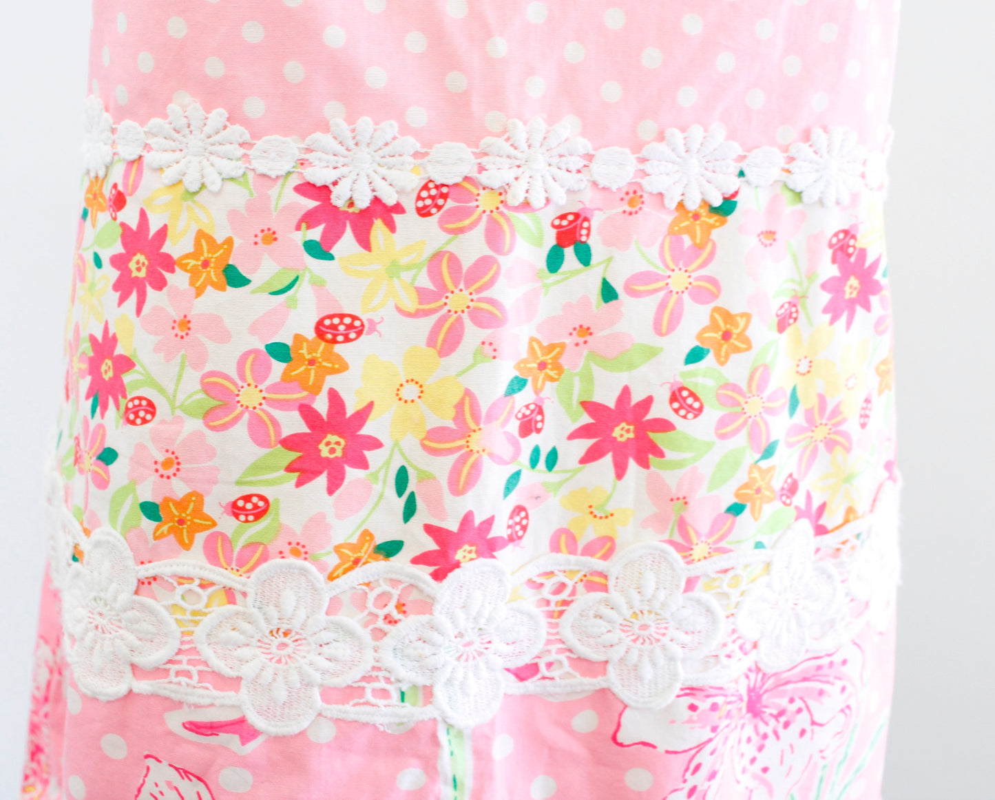 Vtg Lilly Pulitzer Patchwork Lace Floral Dress Size 6 Pink Yellow Polka Dot