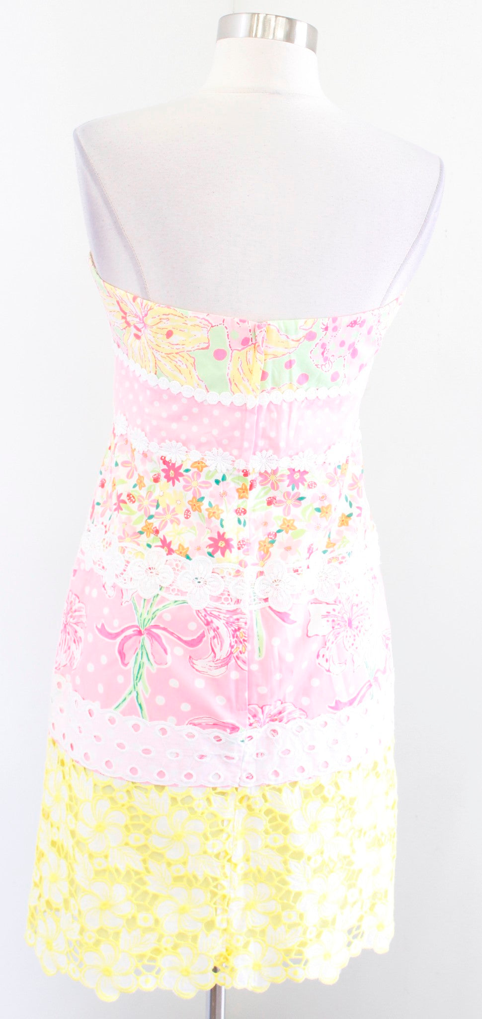 Vtg Lilly Pulitzer Patchwork Lace Floral Dress Size 6 Pink Yellow Polka Dot