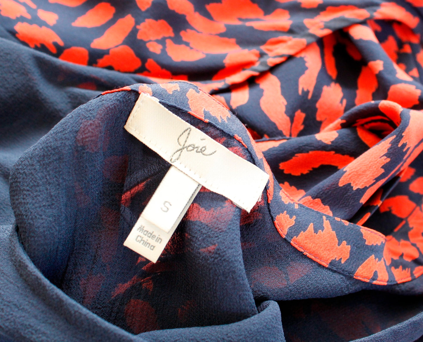 Joie Corette Navy Bue Red Leopard Print Sheer Back Silk Tank Top Blouse Size S