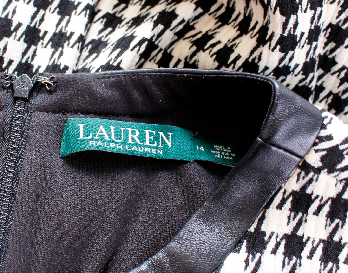 Lauren Ralph Lauren Black Off White Houndstooth Tweed Sheath Dress Size 14